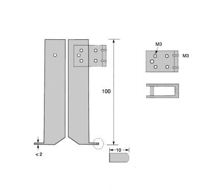 Paire d'inserts pour mesure de rainures internes, L=100 mm