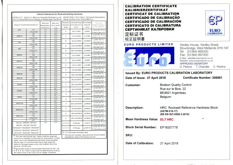 Reference bloc steel 83 HR30Tw with certification ISO