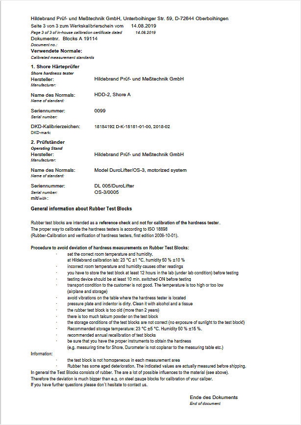 Ijkplaten 30 HA voor Shore A met proefblad ISO 48-4